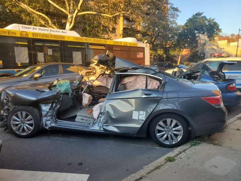 Car that damaged at accident placed at NYPD police office.