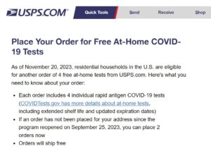 Register at USPS to receive a free COVID test kit for every household.